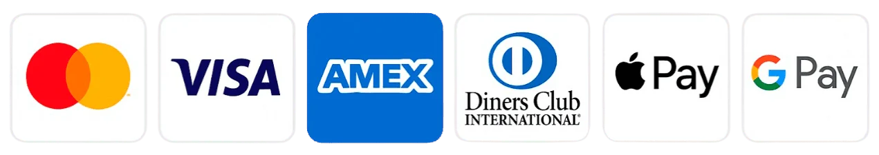 Accepted payment methods: Visa, Mastercard, American Express and Discover